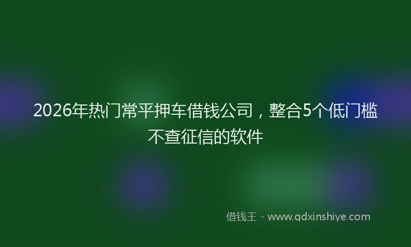 2026年热门常平押车借钱公司，整合5个低门槛不查征信的软件