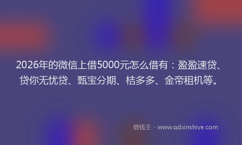 2026年的微信上借5000元怎么借有：盈盈速贷、贷你无忧贷、甄宝分期、桔多多、金帝租机等。