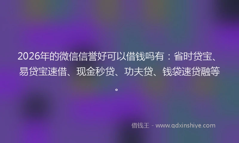 2026年的微信信誉好可以借钱吗有:省时贷宝、易贷宝速借、现金秒贷、功夫贷、钱袋速贷融等。