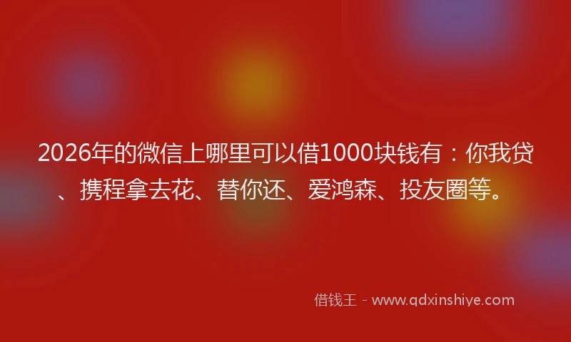 2026年的微信上哪里可以借1000块钱有：你我贷、携程拿去花、替你还、爱鸿森、投友圈等。
