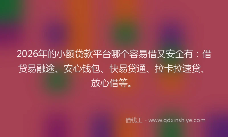 2026年的小额贷款平台哪个容易借又安全有：借贷易融途、安心钱包、快易贷通、拉卡拉速贷、放心借等。