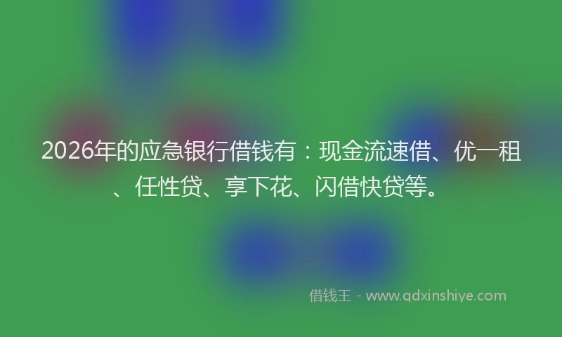 2026年的应急银行借钱有:现金流速借、优一租、任性贷、享下花、闪借快贷等。