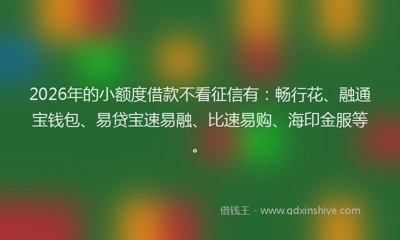 2026年的小额度借款不看征信有：畅行花、融通宝钱包、易贷宝速易融、比速易购、海印金服等。