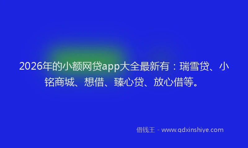 2026年的小额网贷app大全最新有：瑞雪贷、小铭商城、想借、臻心贷、放心借等。