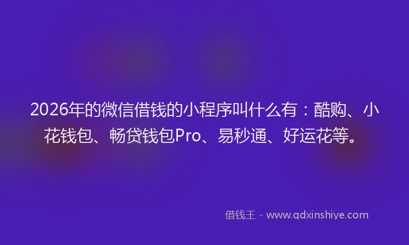 2026年的微信借钱的小程序叫什么有:酷购、小花钱包、畅贷钱包Pro、易秒通、好运花等。