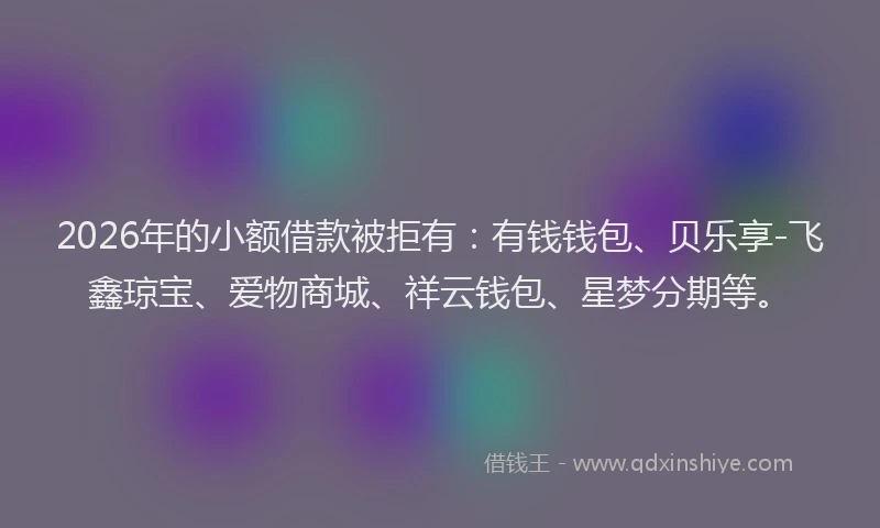 2026年的小额借款被拒有：有钱钱包、贝乐享-飞鑫琼宝、爱物商城、祥云钱包、星梦分期等。