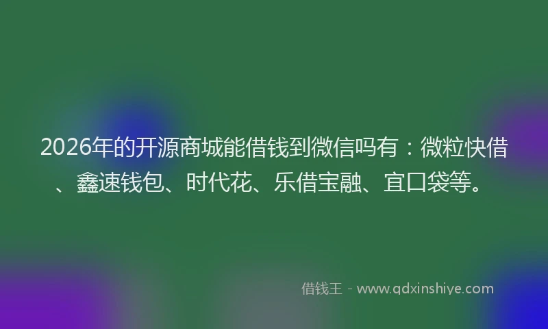 2026年的开源商城能借钱到微信吗有：微粒快借、鑫速钱包、时代花、乐借宝融、宜口袋等。