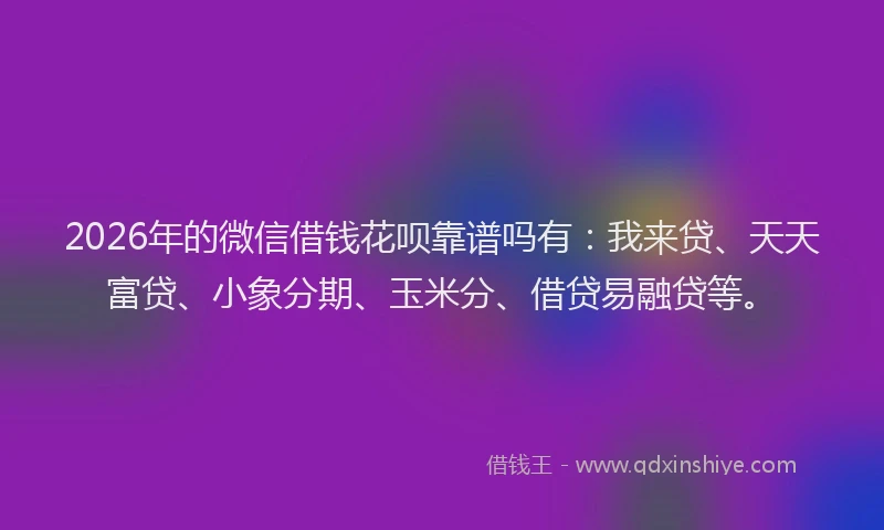 2026年的微信借钱花呗靠谱吗有：我来贷、天天富贷、小象分期、玉米分、借贷易融贷等。