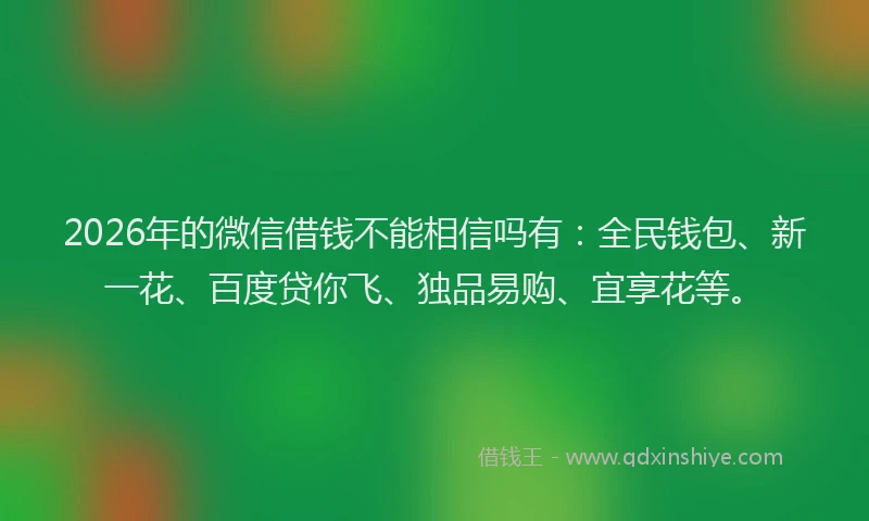 2026年的微信借钱不能相信吗有：全民钱包、新一花、百度贷你飞、独品易购、宜享花等。