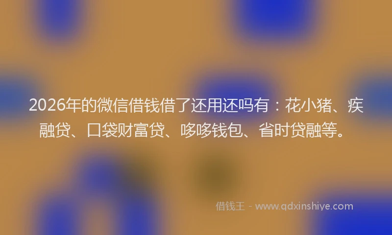 2026年的微信借钱借了还用还吗有:花小猪、疾融贷、口袋财富贷、哆哆钱包、省时贷融等。