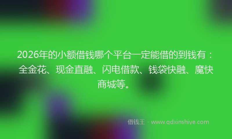2026年的小额借钱哪个平台一定能借的到钱有：全金花、现金直融、闪电借款、钱袋快融、魔快商城等。