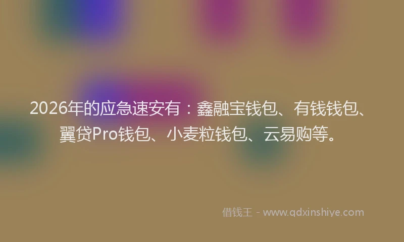 2026年的应急速安有：鑫融宝钱包、有钱钱包、翼贷Pro钱包、小麦粒钱包、云易购等。