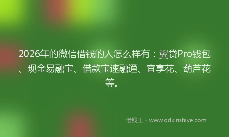 2026年的微信借钱的人怎么样有：翼贷Pro钱包、现金易融宝、借款宝速融通、宜享花、葫芦花等。