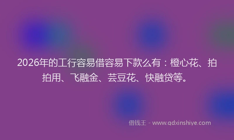 2026年的工行容易借容易下款么有:橙心花、拍拍用、飞融金、芸豆花、快融贷等。