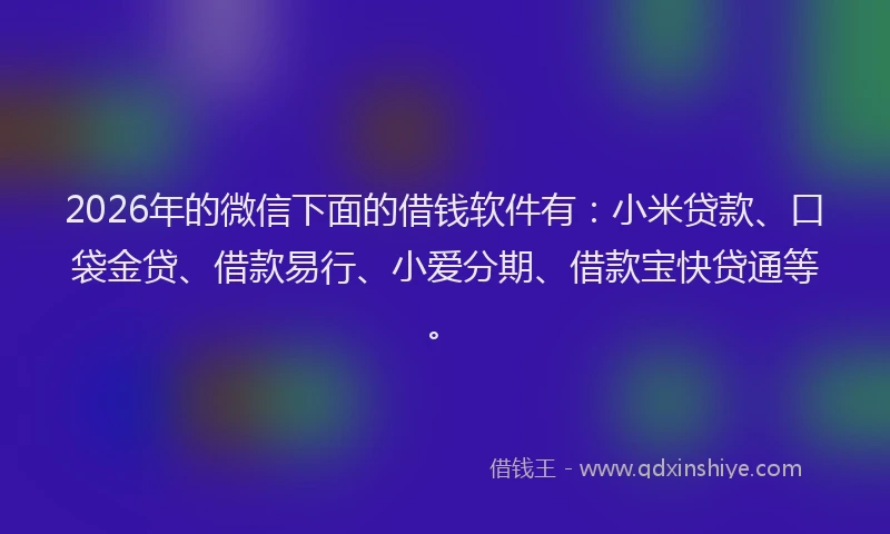 2026年的微信下面的借钱软件有:小米贷款、口袋金贷、借款易行、小爱分期、借款宝快贷通等。