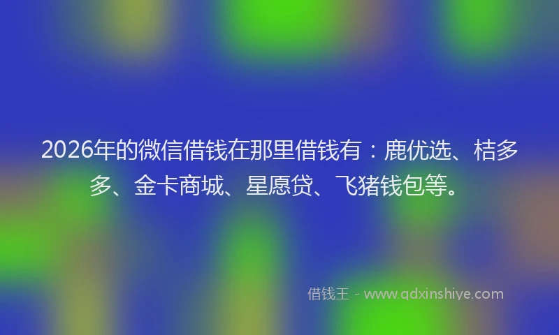 2026年的微信借钱在那里借钱有：鹿优选、桔多多、金卡商城、星愿贷、飞猪钱包等。