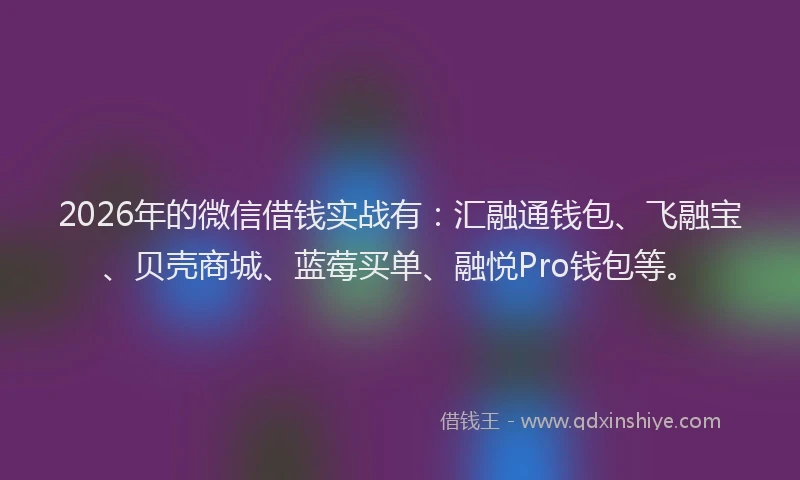 2026年的微信借钱实战有：汇融通钱包、飞融宝、贝壳商城、蓝莓买单、融悦Pro钱包等。