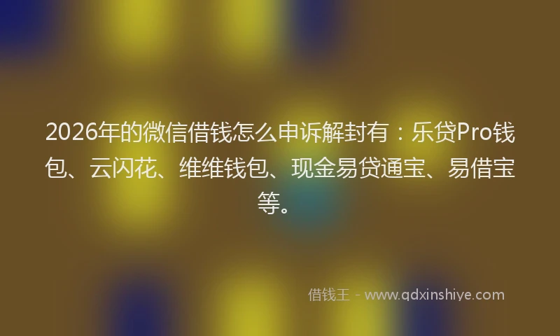 2026年的微信借钱怎么申诉解封有:乐贷Pro钱包、云闪花、维维钱包、现金易贷通宝、易借宝等。