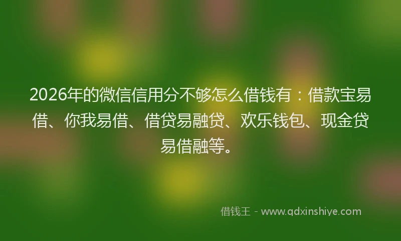 2026年的微信信用分不够怎么借钱有：借款宝易借、你我易借、借贷易融贷、欢乐钱包、现金贷易借融等。