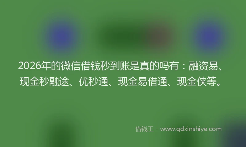 2026年的微信借钱秒到账是真的吗有：融资易、现金秒融途、优秒通、现金易借通、现金侠等。