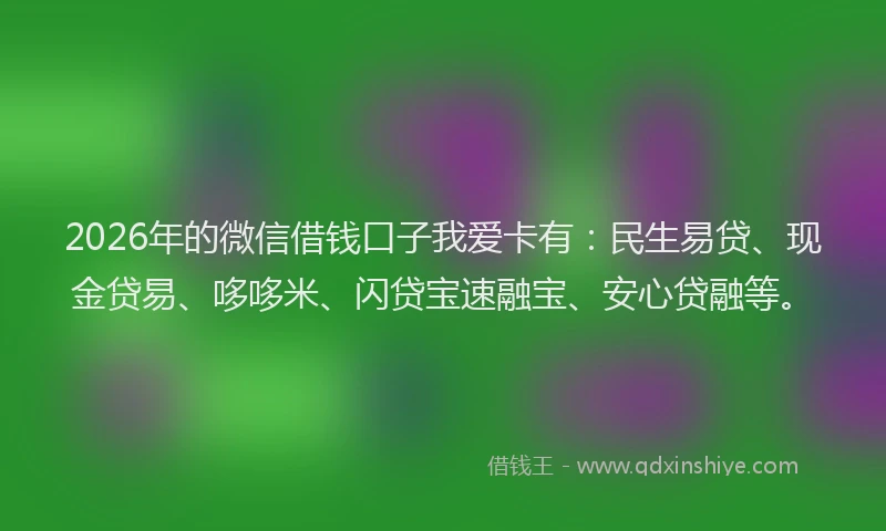 2026年的微信借钱口子我爱卡有：民生易贷、现金贷易、哆哆米、闪贷宝速融宝、安心贷融等。