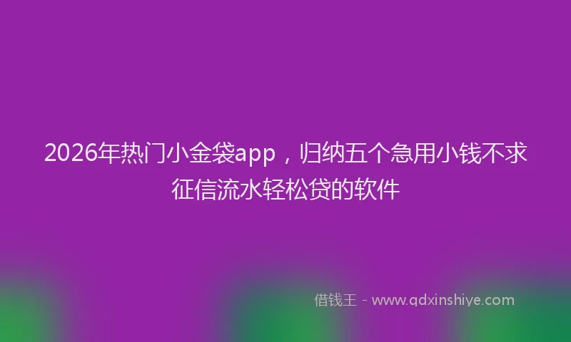 2026年热门小金袋app，归纳五个急用小钱不求征信流水轻松贷的软件