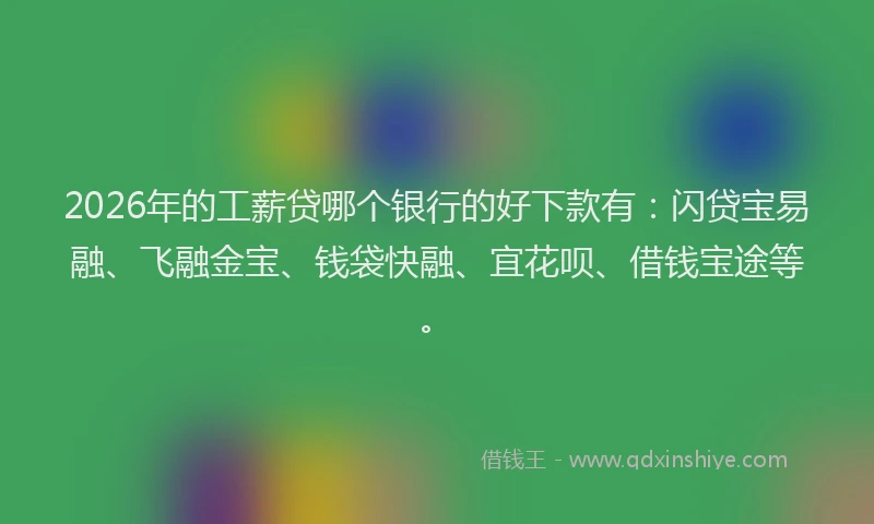 2026年的工薪贷哪个银行的好下款有:闪贷宝易融、飞融金宝、钱袋快融、宜花呗、借钱宝途等。