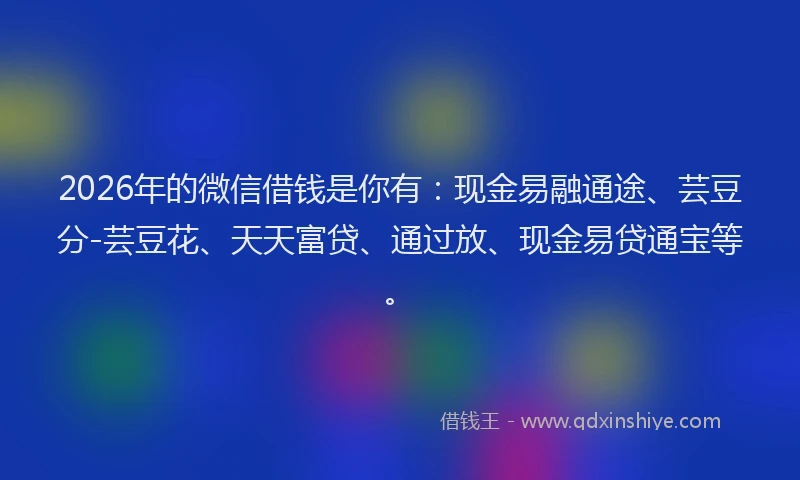 2026年的微信借钱是你有：现金易融通途、芸豆分-芸豆花、天天富贷、通过放、现金易贷通宝等。