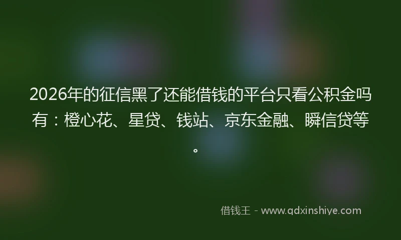 2026年的征信黑了还能借钱的平台只看公积金吗有：橙心花、星贷、钱站、京东金融、瞬信贷等。