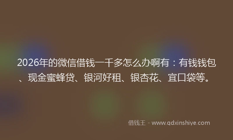 2026年的微信借钱一千多怎么办啊有：有钱钱包、现金蜜蜂贷、银河好租、银杏花、宜口袋等。