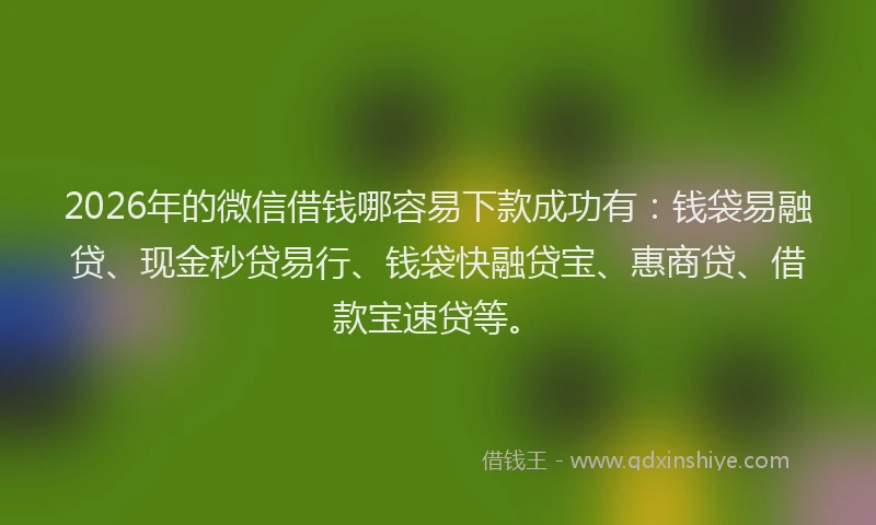 2026年的微信借钱哪容易下款成功有：钱袋易融贷、现金秒贷易行、钱袋快融贷宝、惠商贷、借款宝速贷等。