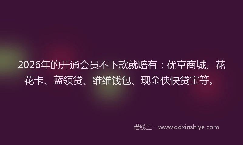2026年的开通会员不下款就赔有：优享商城、花花卡、蓝领贷、维维钱包、现金侠快贷宝等。