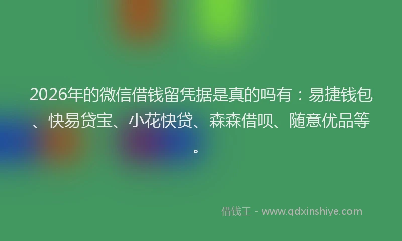 2026年的微信借钱留凭据是真的吗有:易捷钱包、快易贷宝、小花快贷、森森借呗、随意优品等。