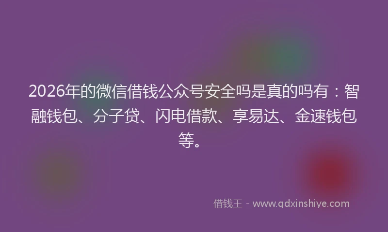 2026年的微信借钱公众号安全吗是真的吗有：智融钱包、分子贷、闪电借款、享易达、金速钱包等。