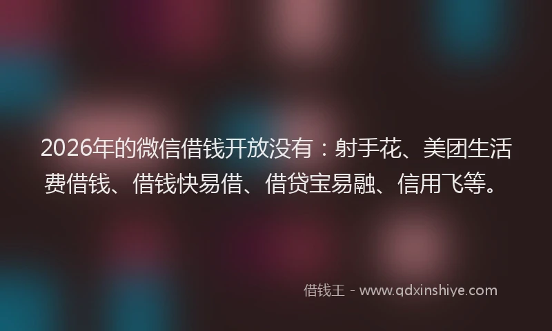 2026年的微信借钱开放没有：射手花、美团生活费借钱、借钱快易借、借贷宝易融、信用飞等。