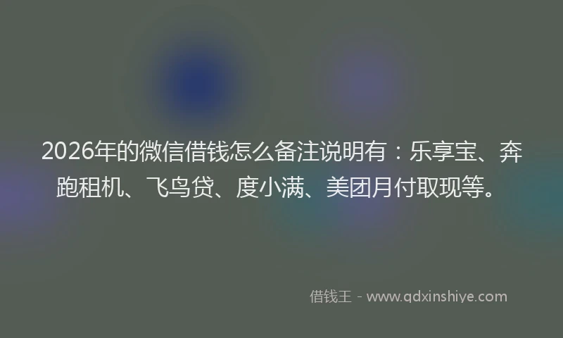 2026年的微信借钱怎么备注说明有:乐享宝、奔跑租机、飞鸟贷、度小满、美团月付取现等。