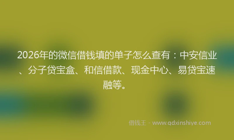 2026年的微信借钱填的单子怎么查有：中安信业、分子贷宝盒、和信借款、现金中心、易贷宝速融等。