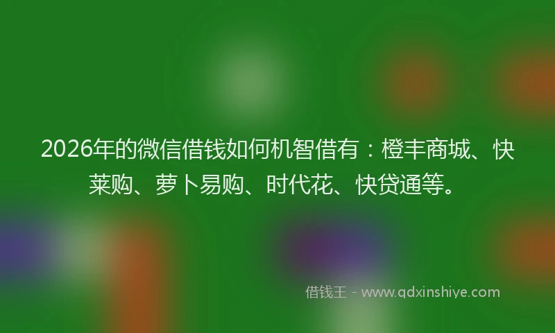 2026年的微信借钱如何机智借有：橙丰商城、快莱购、萝卜易购、时代花、快贷通等。