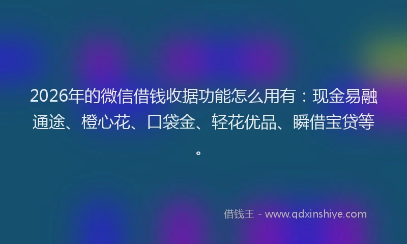 2026年的微信借钱收据功能怎么用有：现金易融通途、橙心花、口袋金、轻花优品、瞬借宝贷等。