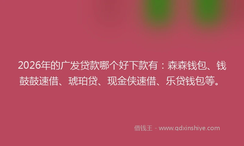 2026年的广发贷款哪个好下款有：森森钱包、钱鼓鼓速借、琥珀贷、现金侠速借、乐贷钱包等。