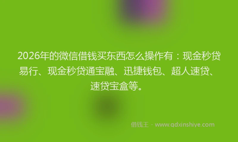 2026年的微信借钱买东西怎么操作有：现金秒贷易行、现金秒贷通宝融、迅捷钱包、超人速贷、速贷宝盒等。