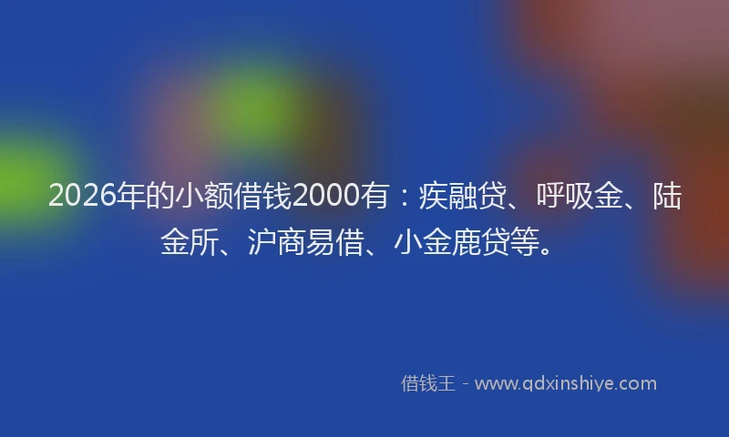2026年的小额借钱2000有：疾融贷、呼吸金、陆金所、沪商易借、小金鹿贷等。