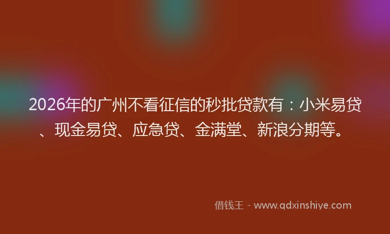 2026年的广州不看征信的秒批贷款有：小米易贷、现金易贷、应急贷、金满堂、新浪分期等。