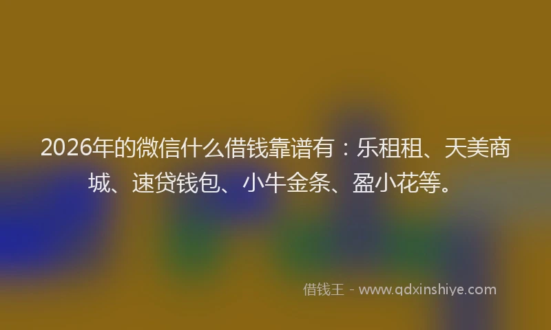 2026年的微信什么借钱靠谱有：乐租租、天美商城、速贷钱包、小牛金条、盈小花等。