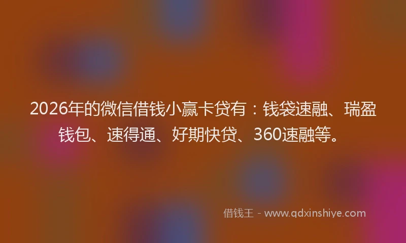 2026年的微信借钱小赢卡贷有：钱袋速融、瑞盈钱包、速得通、好期快贷、360速融等。