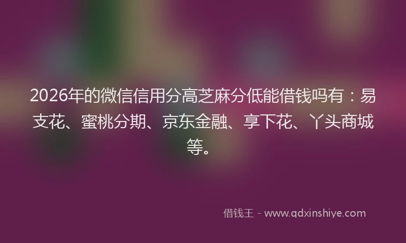 2026年的微信信用分高芝麻分低能借钱吗有：易支花、蜜桃分期、京东金融、享下花、丫头商城等。