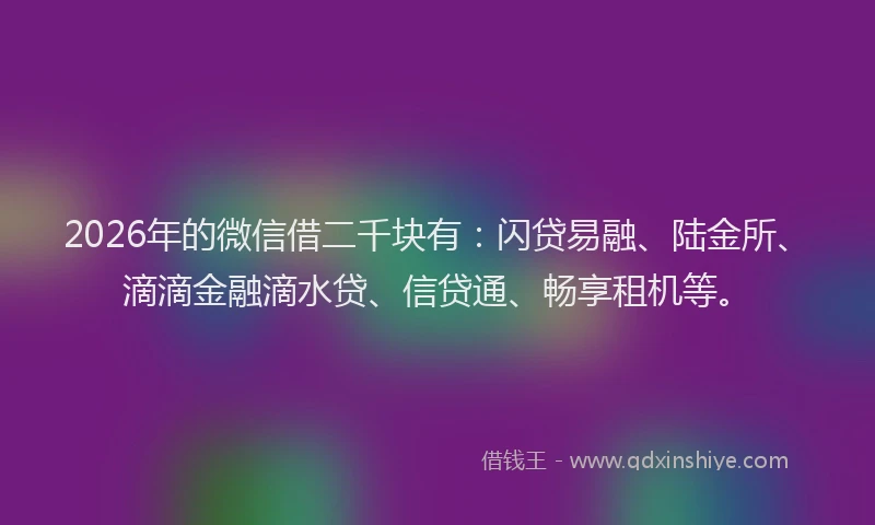 2026年的微信借二千块有：闪贷易融、陆金所、滴滴金融滴水贷、信贷通、畅享租机等。