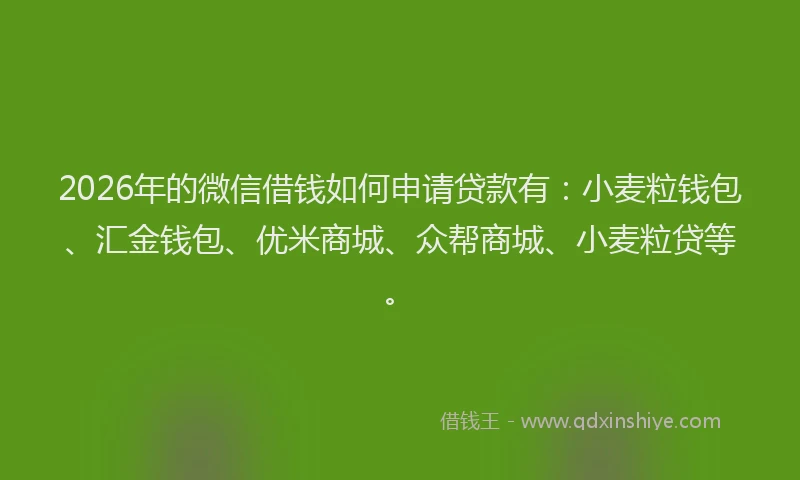 2026年的微信借钱如何申请贷款有：小麦粒钱包、汇金钱包、优米商城、众帮商城、小麦粒贷等。