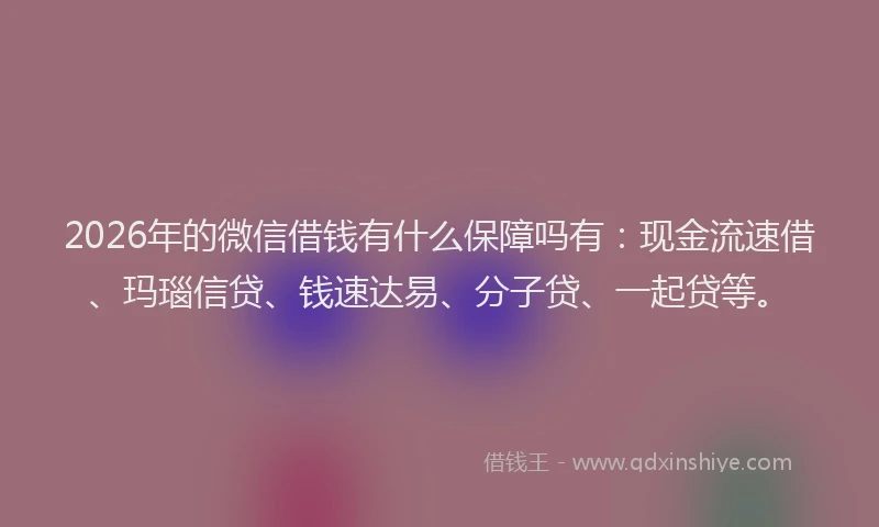 2026年的微信借钱有什么保障吗有:现金流速借、玛瑙信贷、钱速达易、分子贷、一起贷等。
