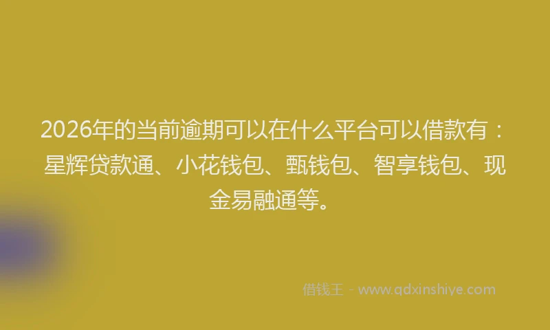 2026年的当前逾期可以在什么平台可以借款有：星辉贷款通、小花钱包、甄钱包、智享钱包、现金易融通等。